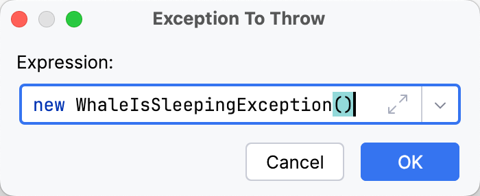 Exception To Throw dialog Exception To Throw dialog