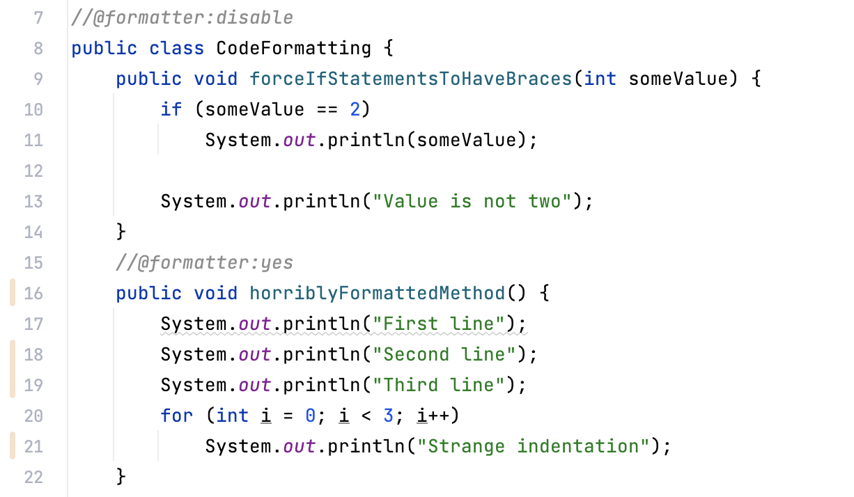 Example of using different formatter markers