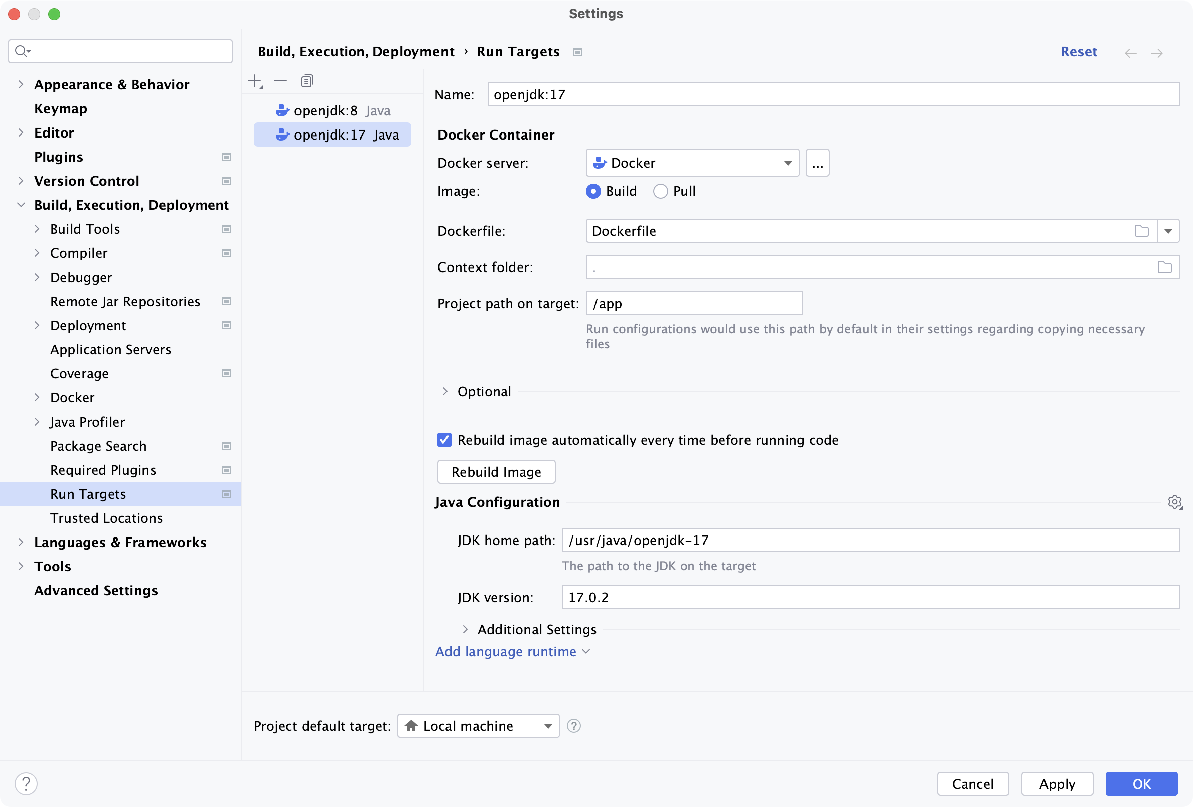 Docker run target Docker run target