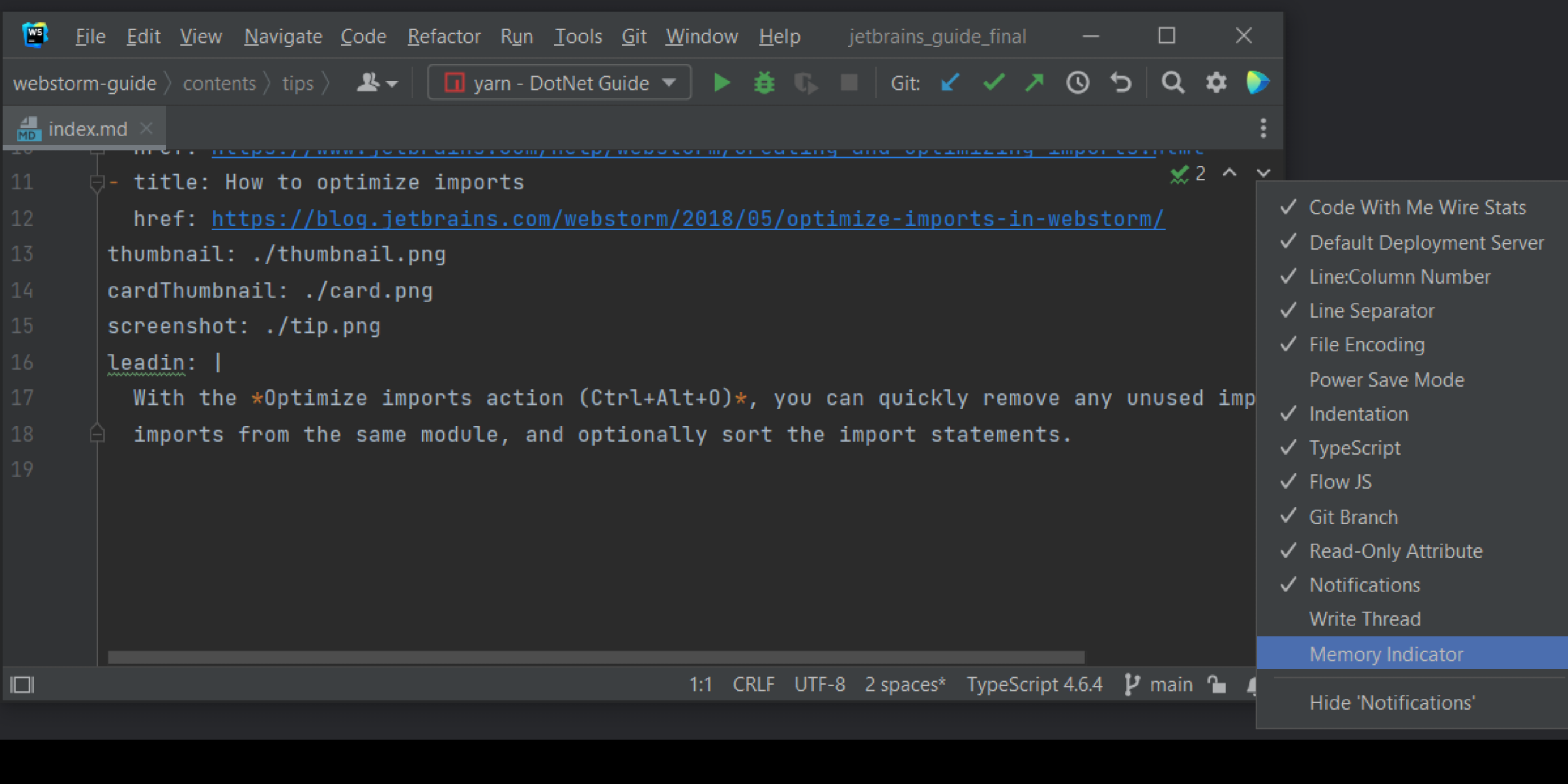 Enable memory indicator Enable memory indicator