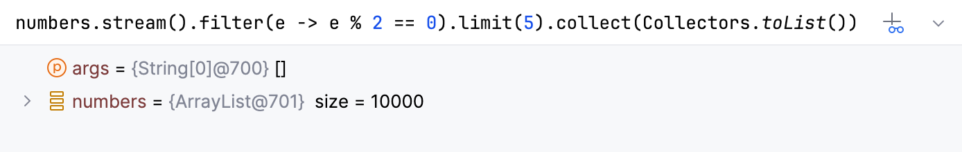 Expression in the Variables tab Expression in the Variables tab