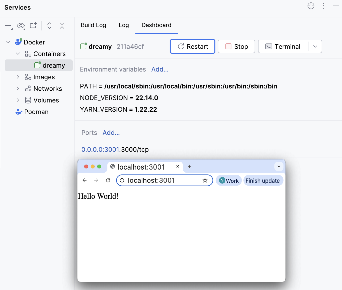 Ports bound, the application is opened in the browser at 3001 Ports bound, the application is opened in the browser at 3001