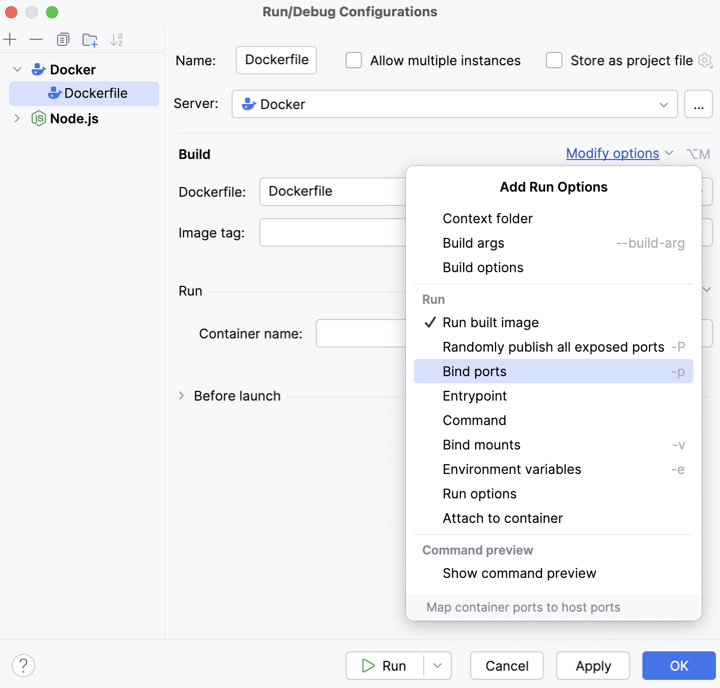 Dockerfile configuration—bind ports Dockerfile configuration—bind ports