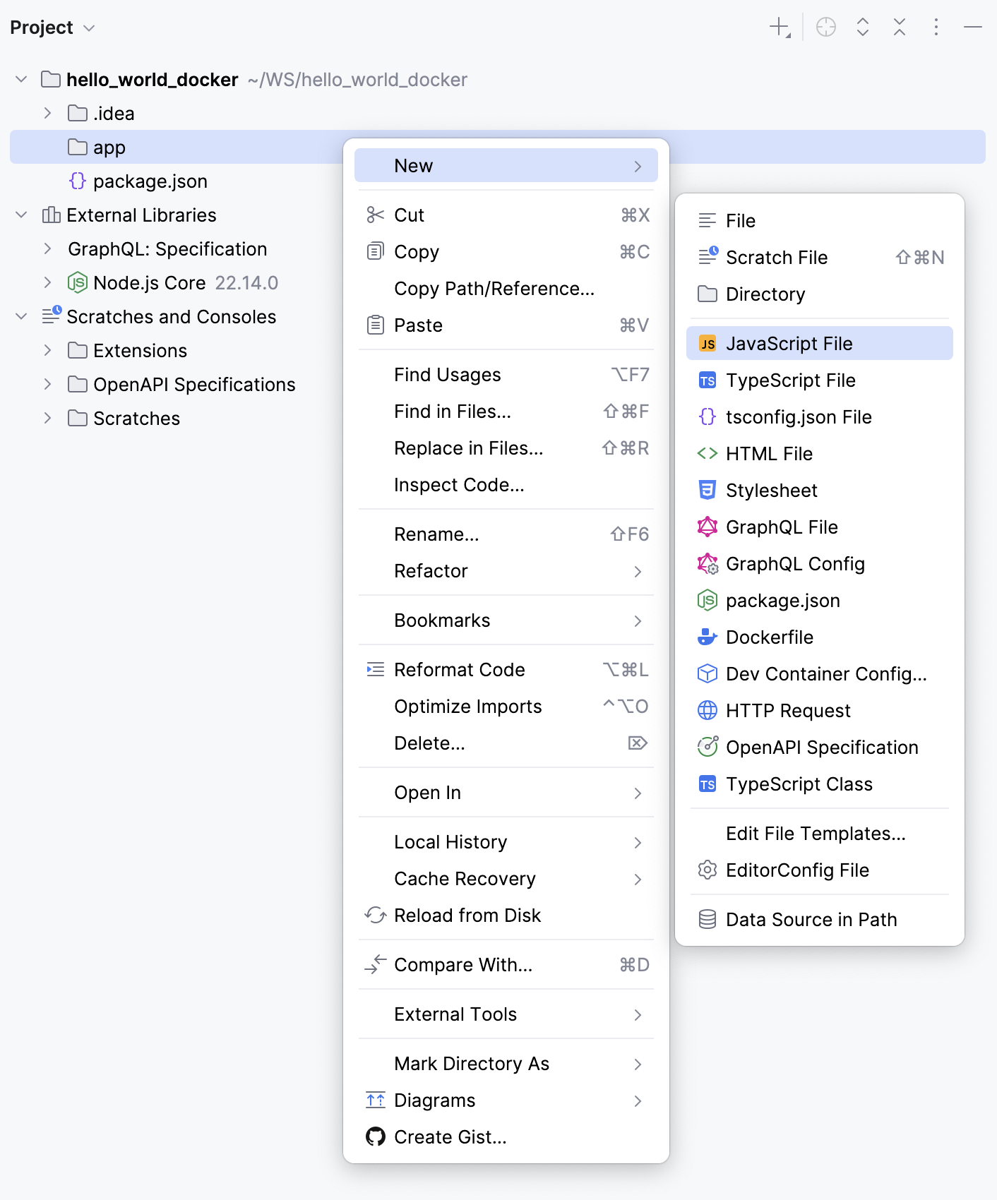Create a JavaScript file, context menu Create a JavaScript file, context menu