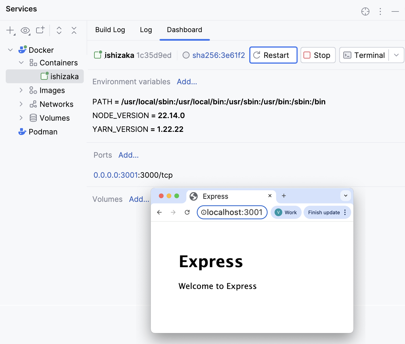 Ports bound, the application is opened in the browser at 3001 Ports bound, the application is opened in the browser at 3001