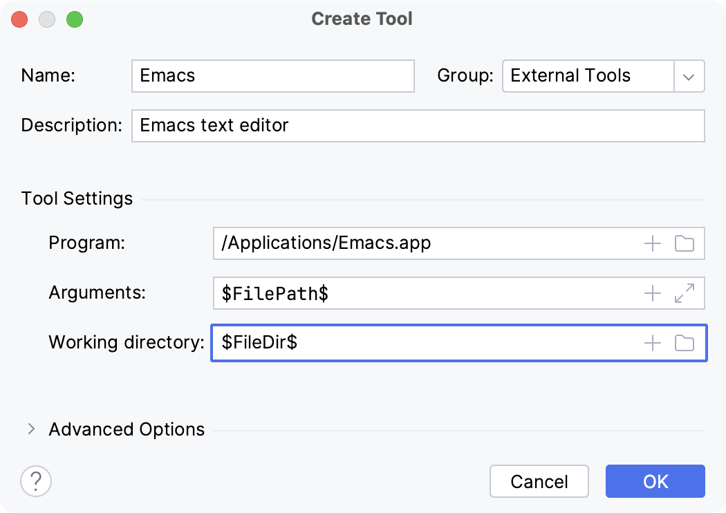 Create new tool in External Tools settings Create new tool in External Tools settings