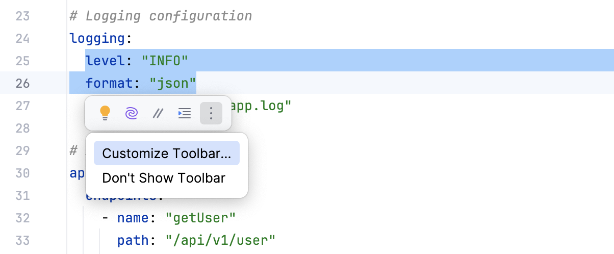 Floating toolbar for code editing Floating toolbar for code editing