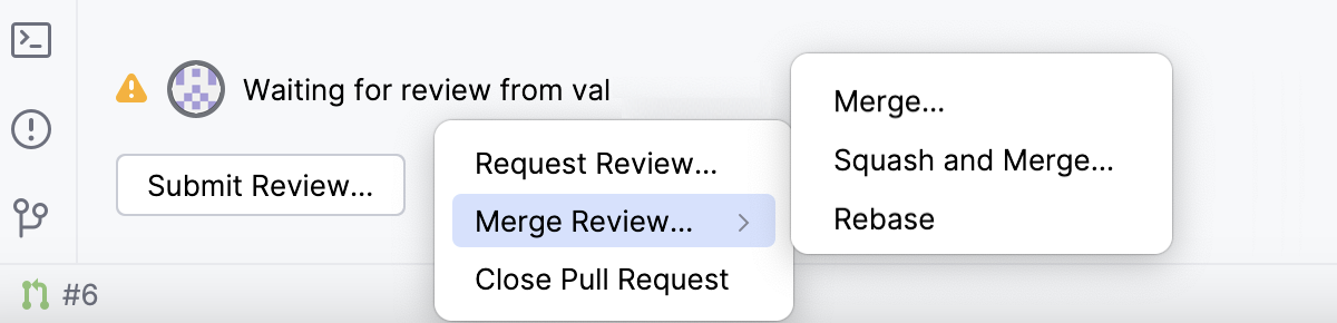 Merge options available before submitting review Merge options available before submitting review