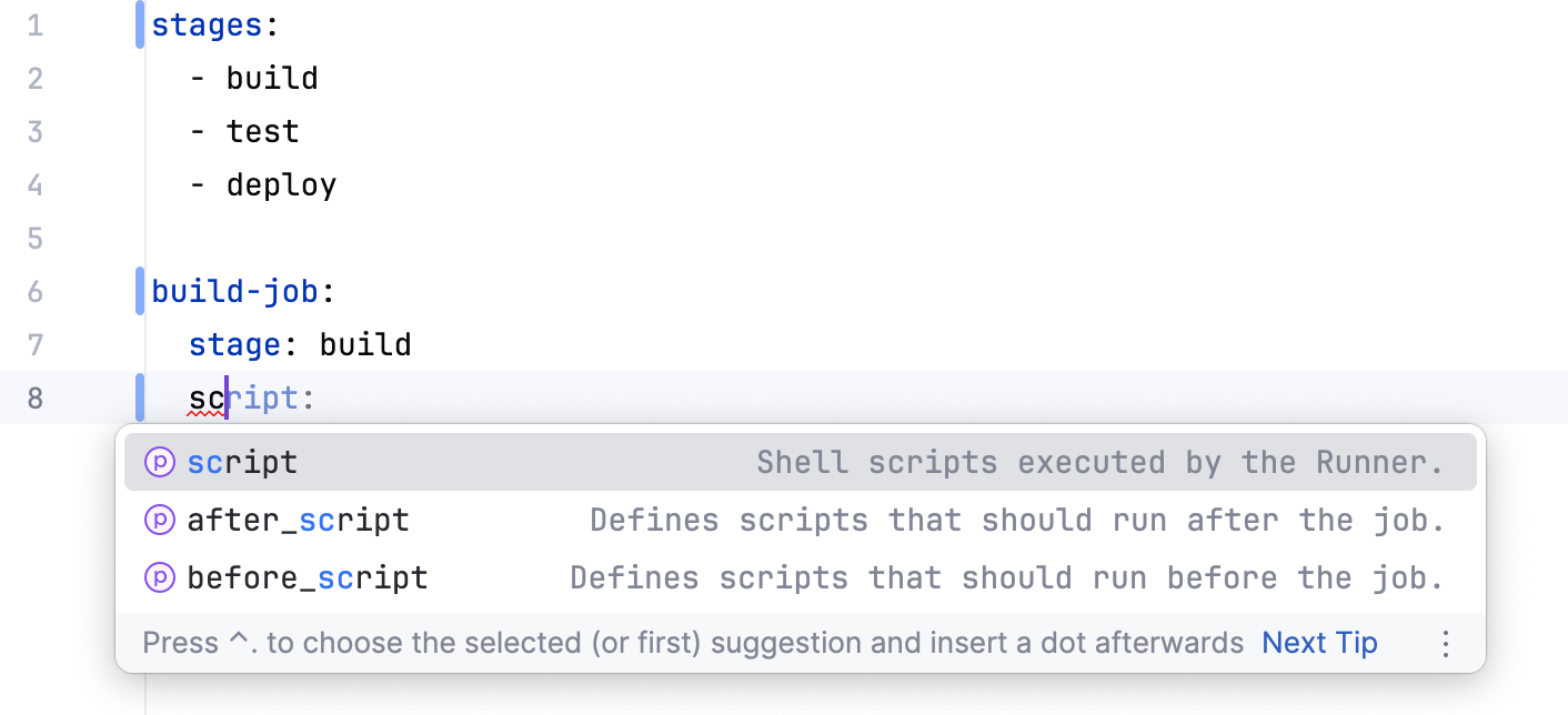 Code completion for pipeline configuration syntax