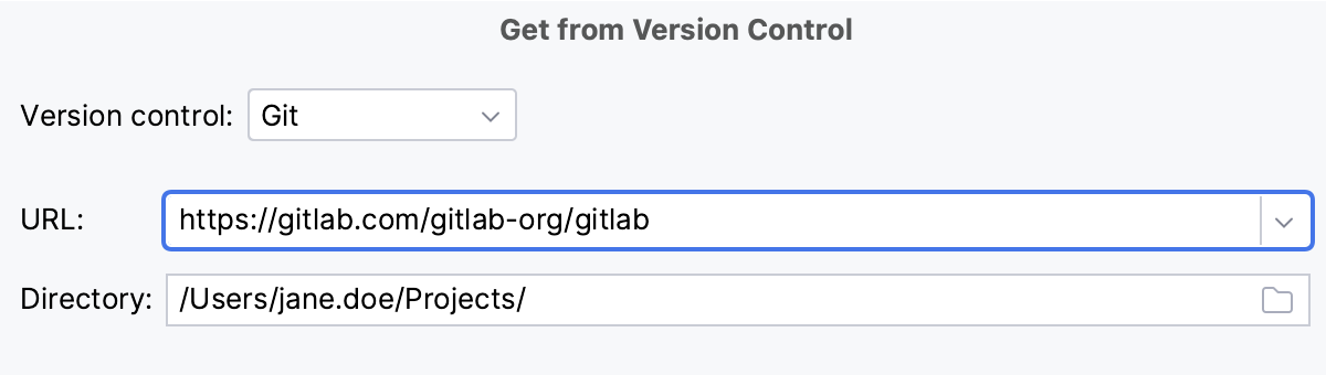 Get from Version Control dialog