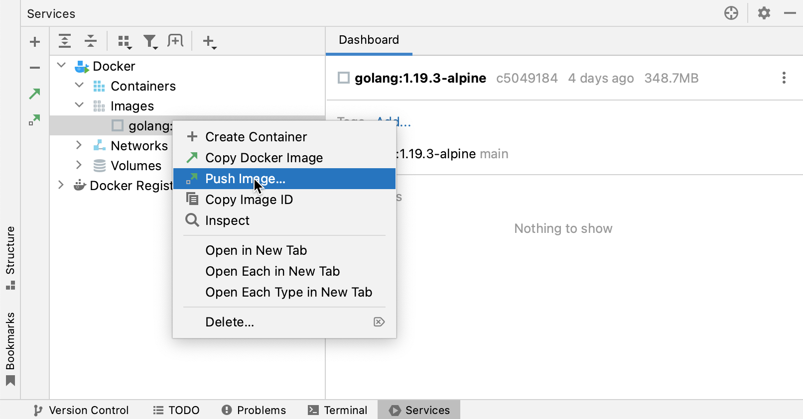 推送镜像上下文菜单项
