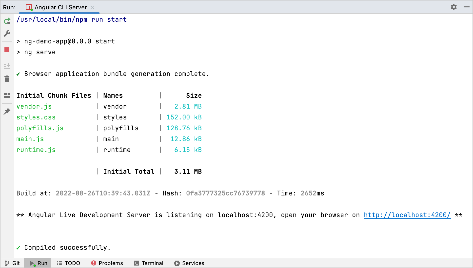运行 Angular CLI 应用程序:Webpack 开发服务器已就绪 运行 Angular CLI 应用程序:Webpack 开发服务器已就绪