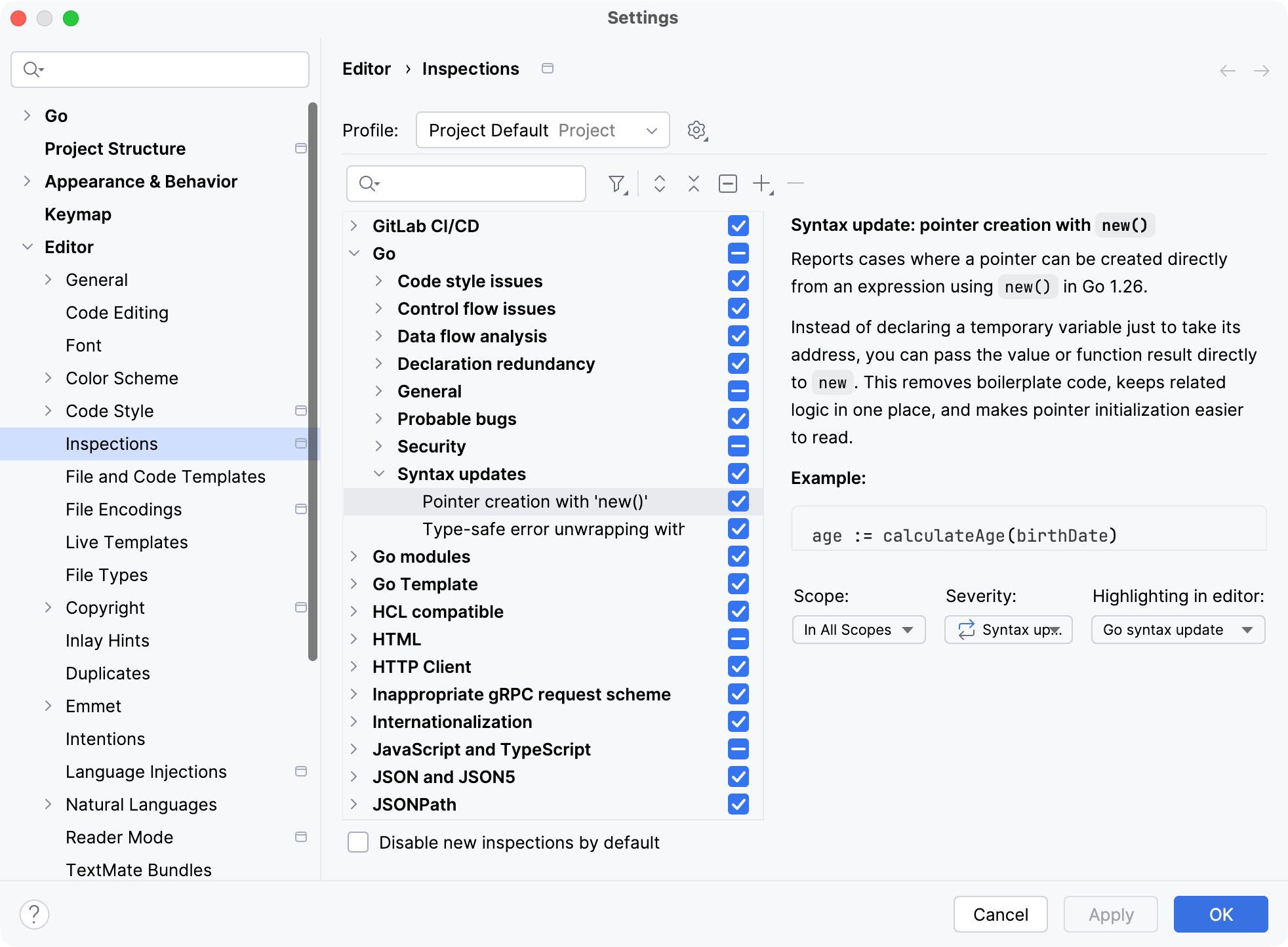 Change severity for syntax updates Change severity for syntax updates