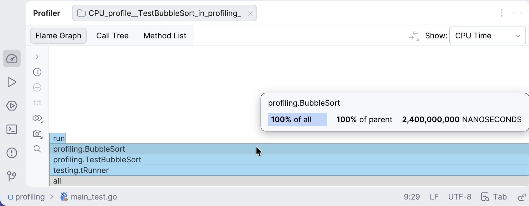 CPU 分析器中的火焰图 CPU 分析器中的火焰图
