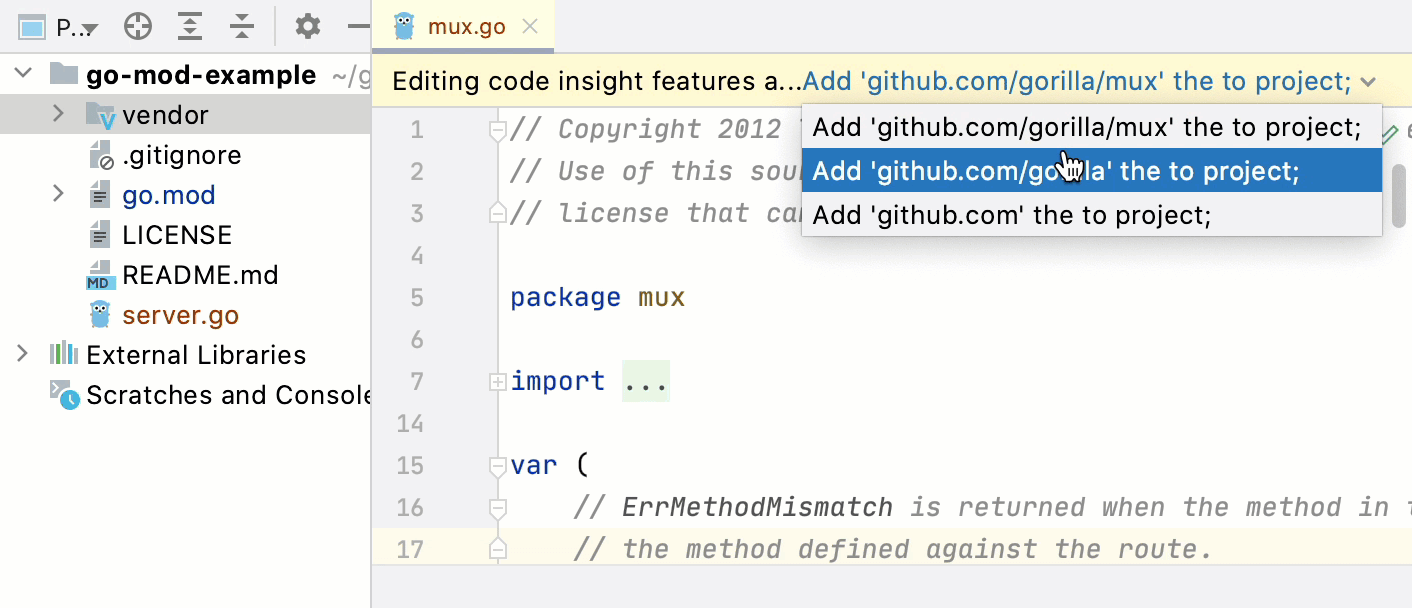 编辑 vendor 中的非项目文件