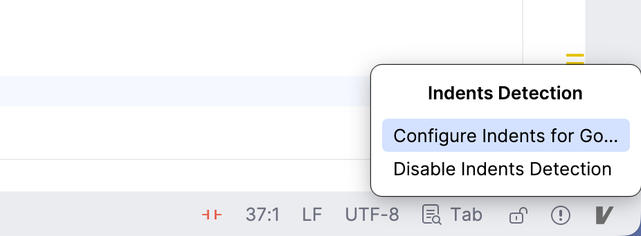 从缩进小部件打开的 EditorConfig 菜单
