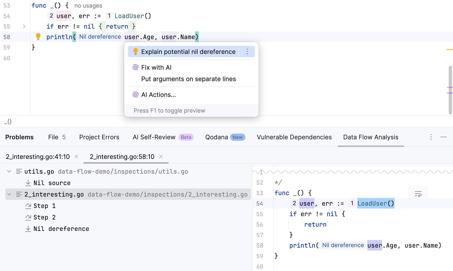 Explain potential nil dereference in GoLand Explain potential nil dereference in GoLand