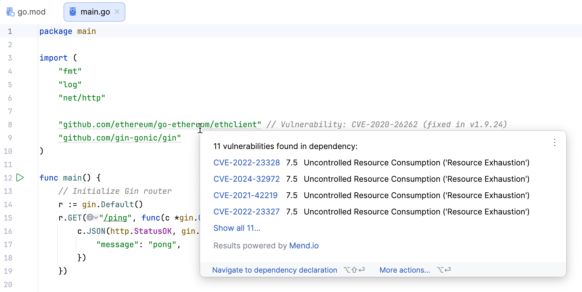 在常规 Go 文件中修复易受攻击的软件包 在常规 Go 文件中修复易受攻击的软件包
