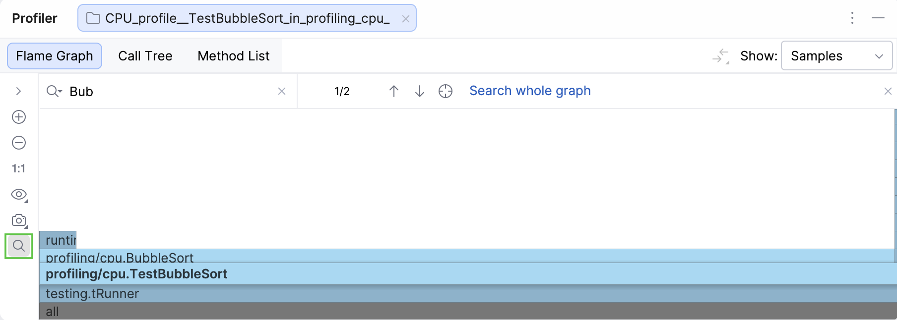 在 Flame Graph 选项卡中使用搜索 在 Flame Graph 选项卡中使用搜索