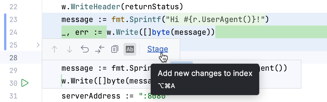 Stage a change from the editor Stage a change from the editor