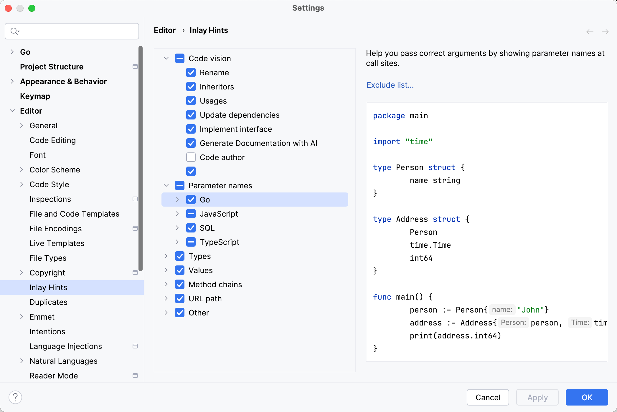 Settings | Inlay Hints