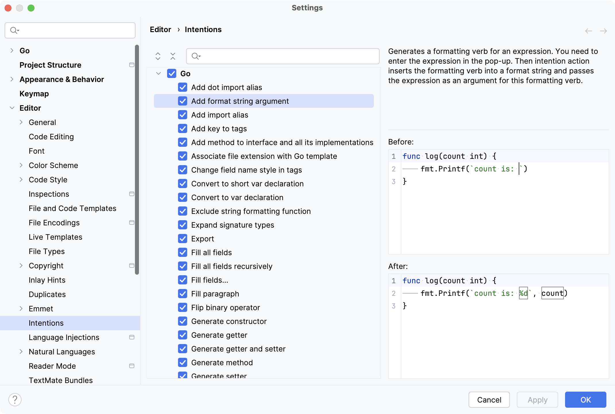 可用的意图操作