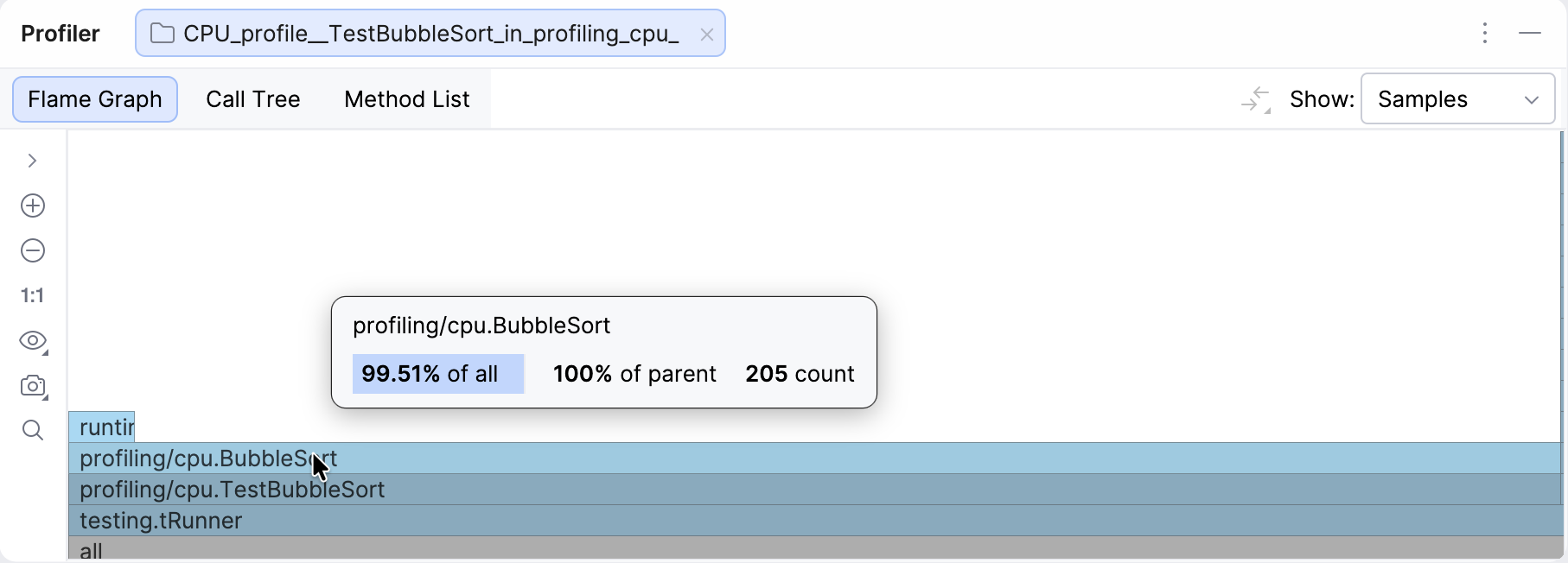 火焰图中显示的块详细信息 火焰图中显示的块详细信息
