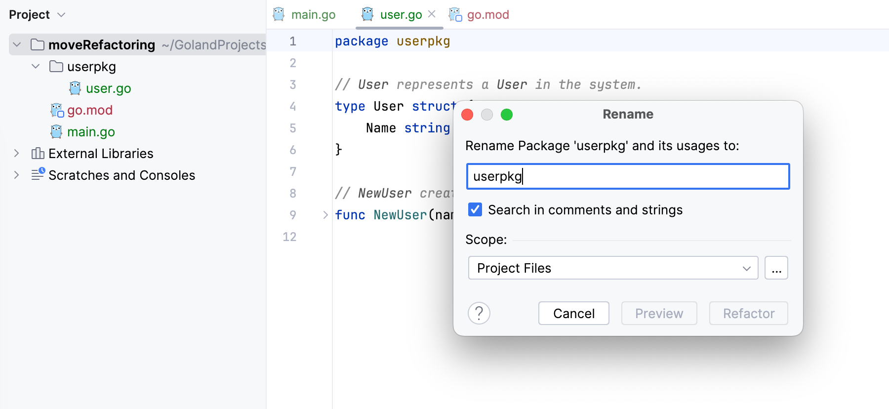 Rename Go modules names Rename Go modules names