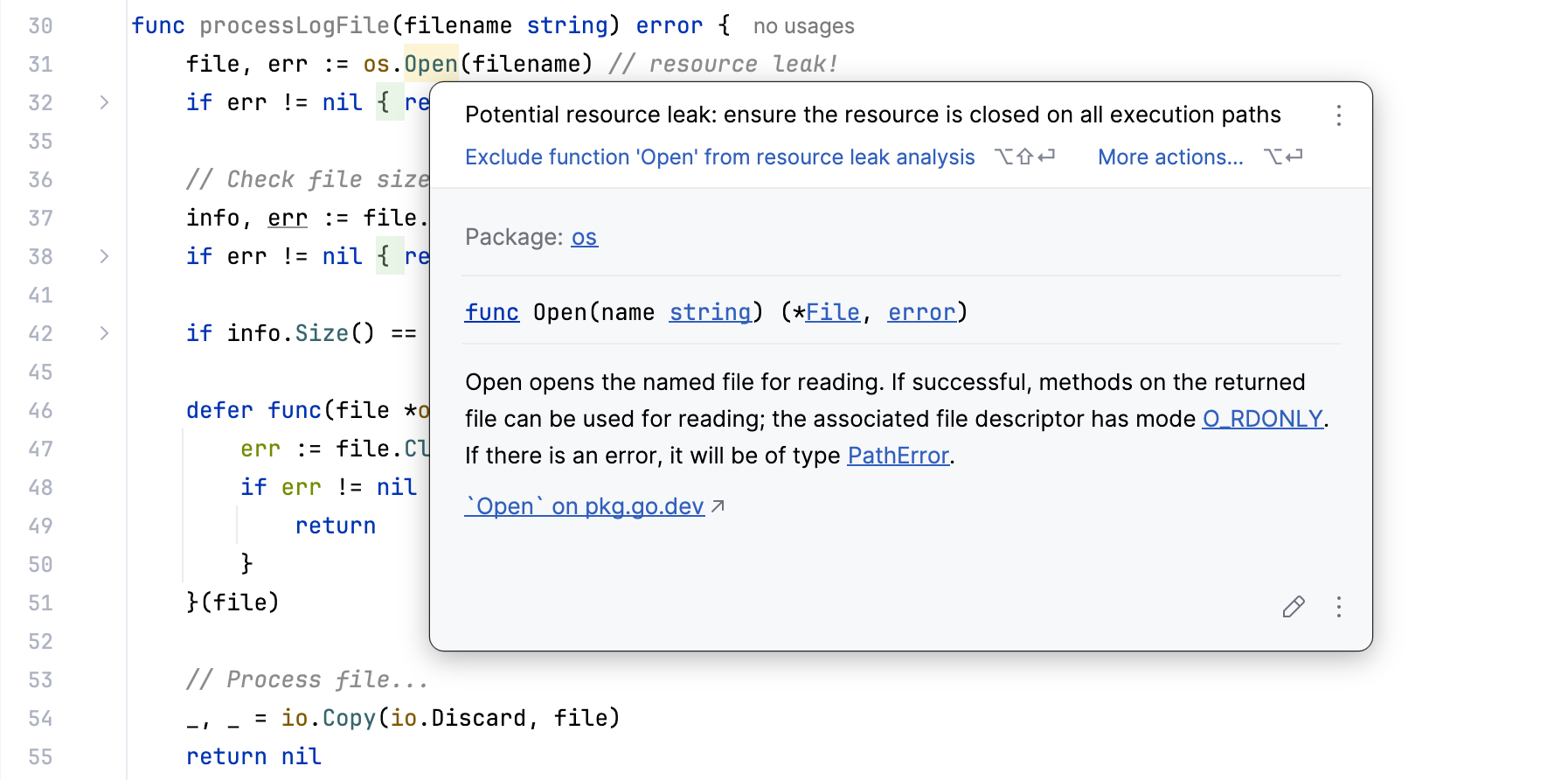 The resource leak inspection settings The resource leak inspection settings
