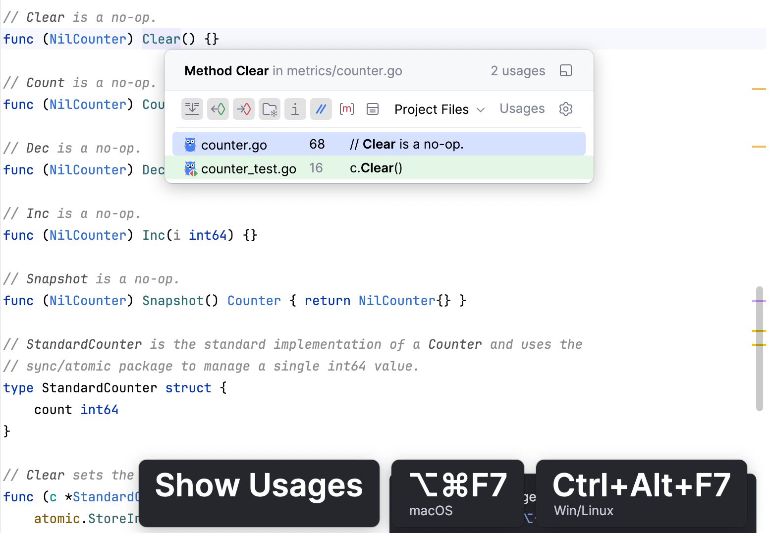 Show Usages results window Show Usages results window