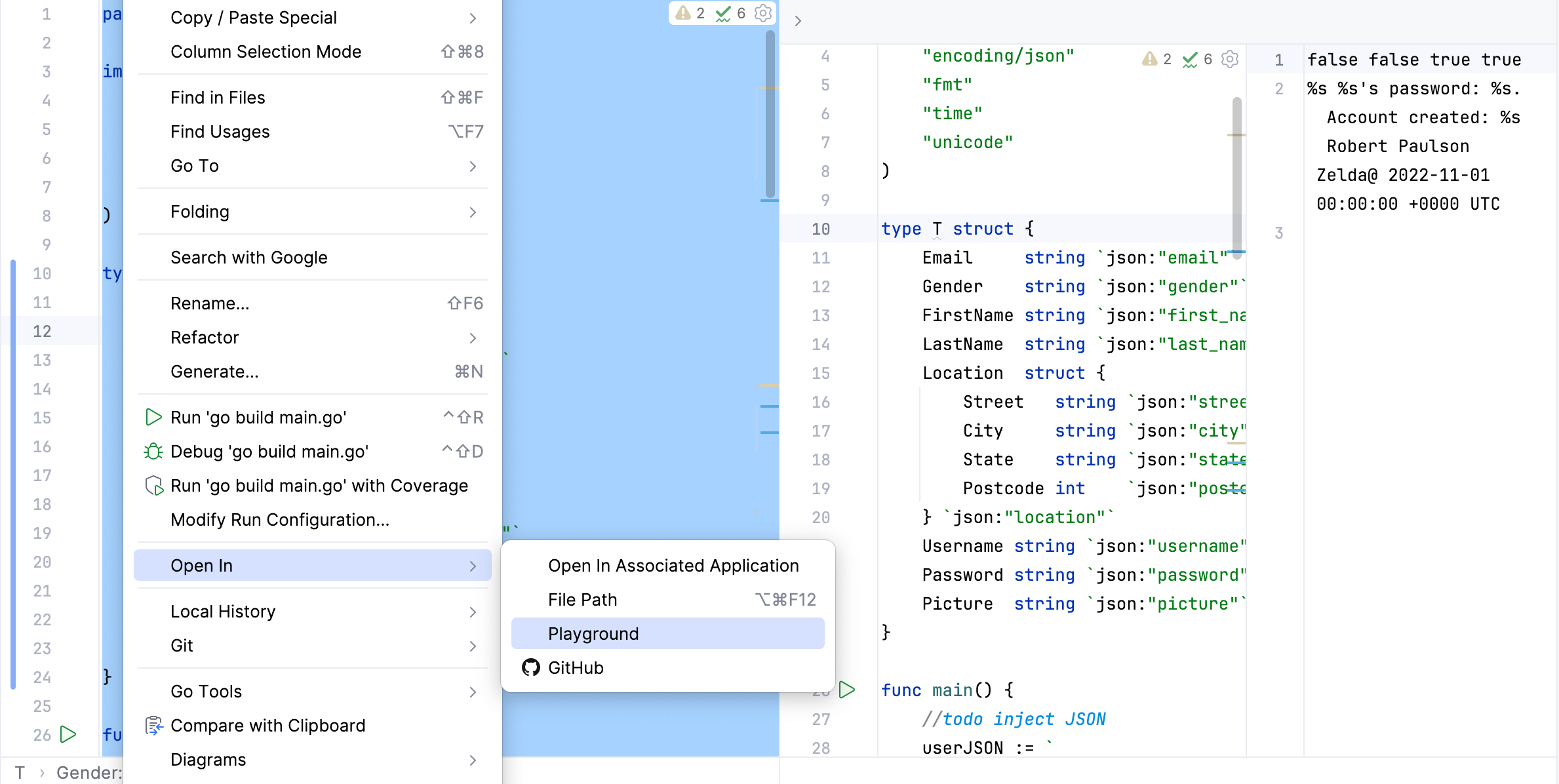 GoLand 中的 Go playground GoLand 中的 Go playground