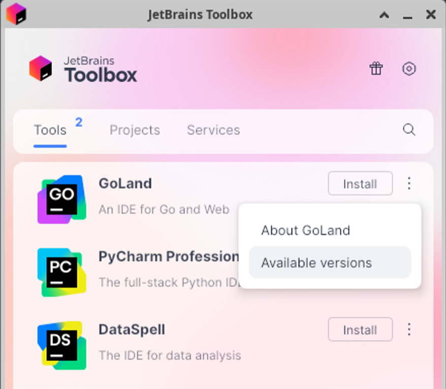 GoLand in the Toolbox App GoLand in the Toolbox App
