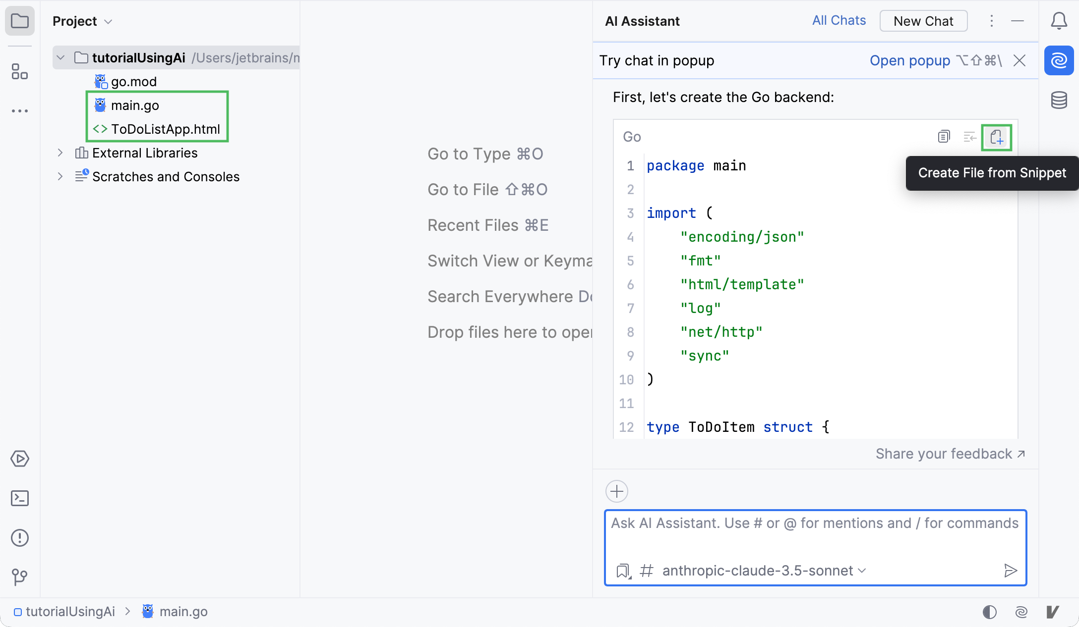 Generated code in the editor tab Generated code in the editor tab