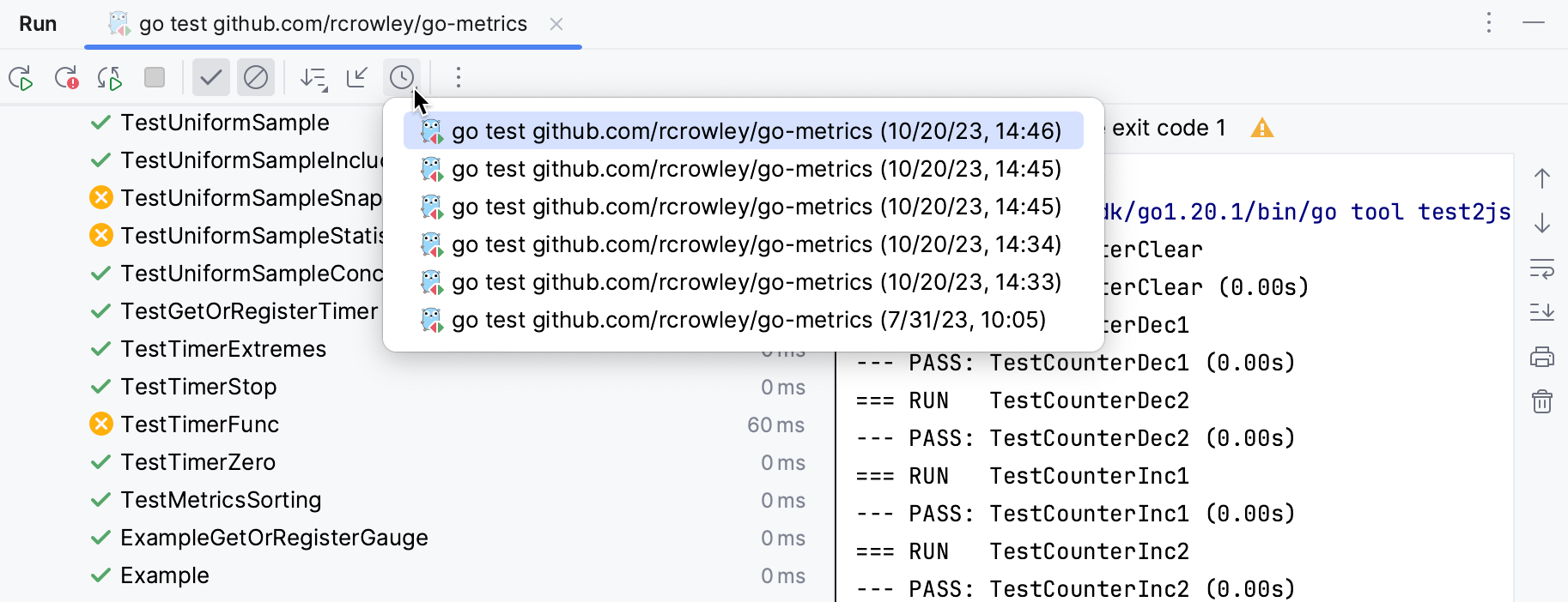 查看以往测试的结果 查看以往测试的结果