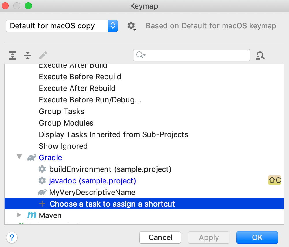 Keymap dialog: Choose a task to assign a shortcut Keymap dialog: Choose a task to assign a shortcut