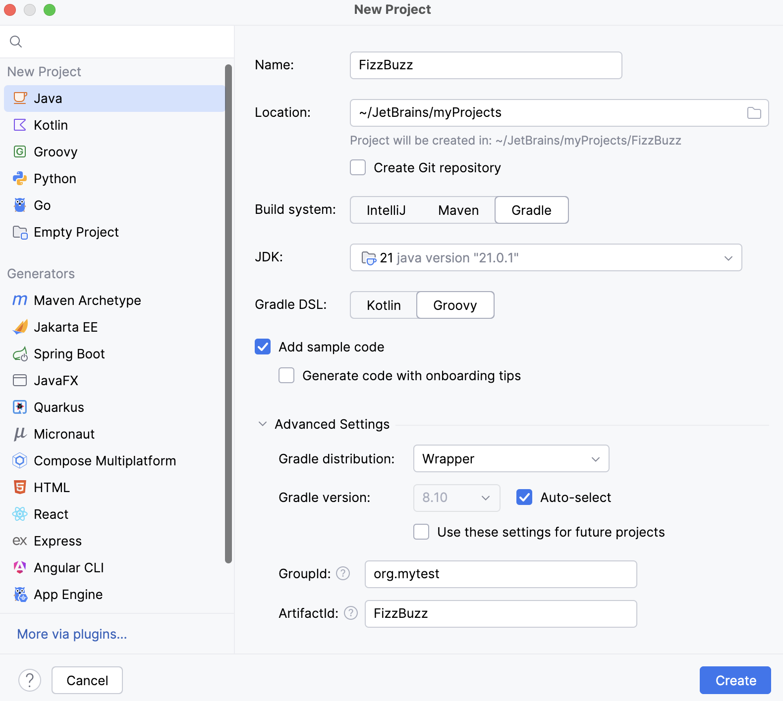 New project Gradle New project Gradle