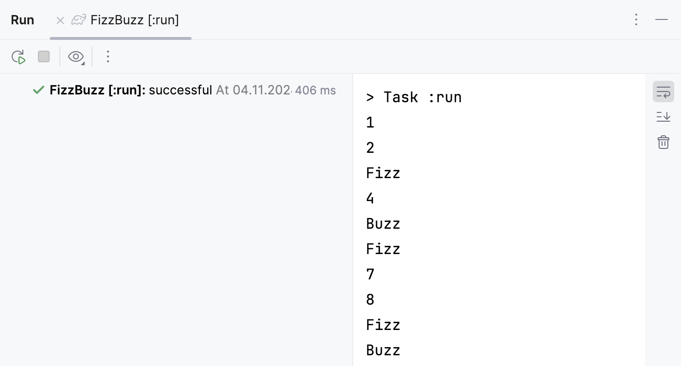 Run tool window: run task output Run tool window: run task output