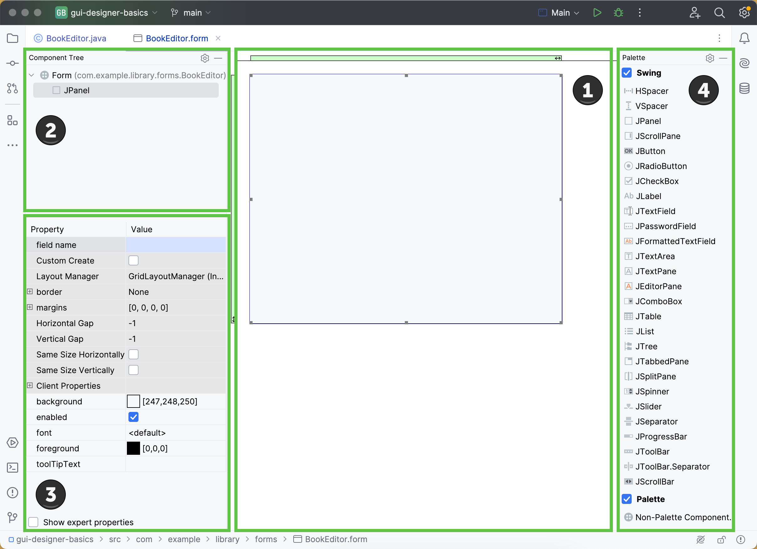 The GUI designer for .form files The GUI designer for .form files