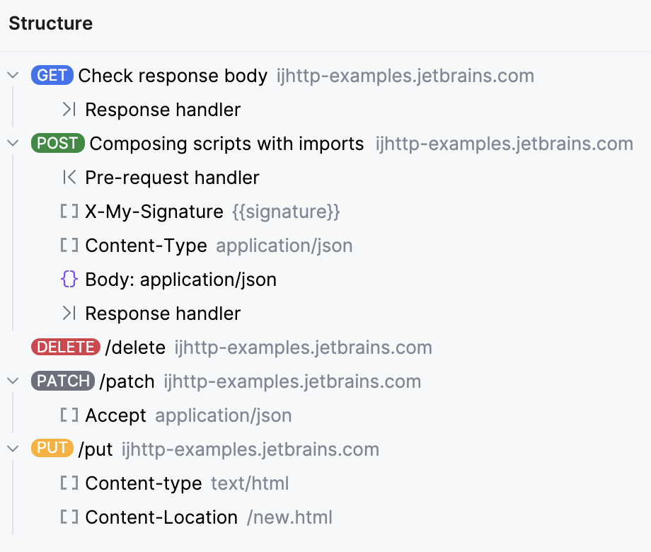 HTTP Client Structure tool window