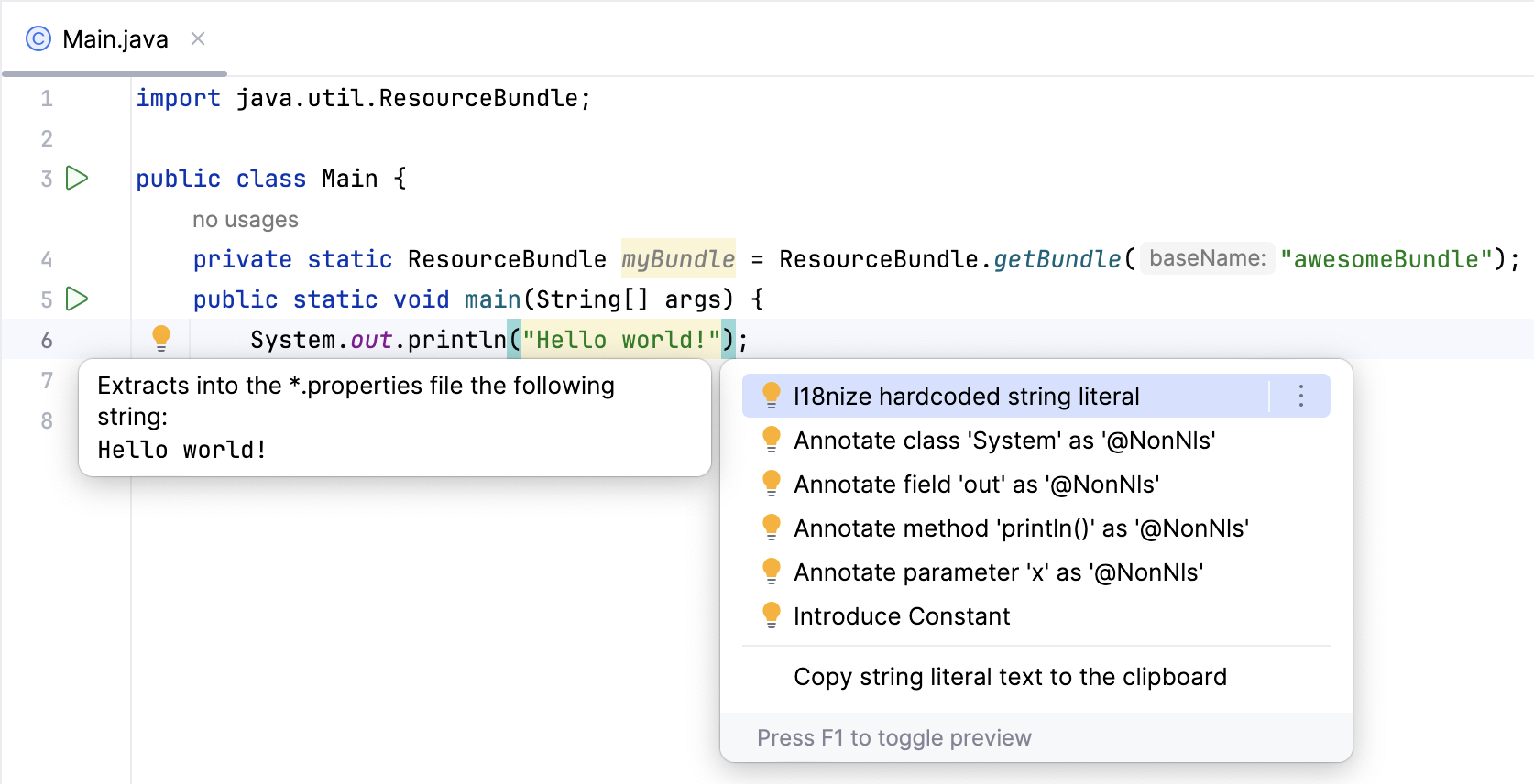 Intention action for hard-coded string literals Intention action for hard-coded string literals
