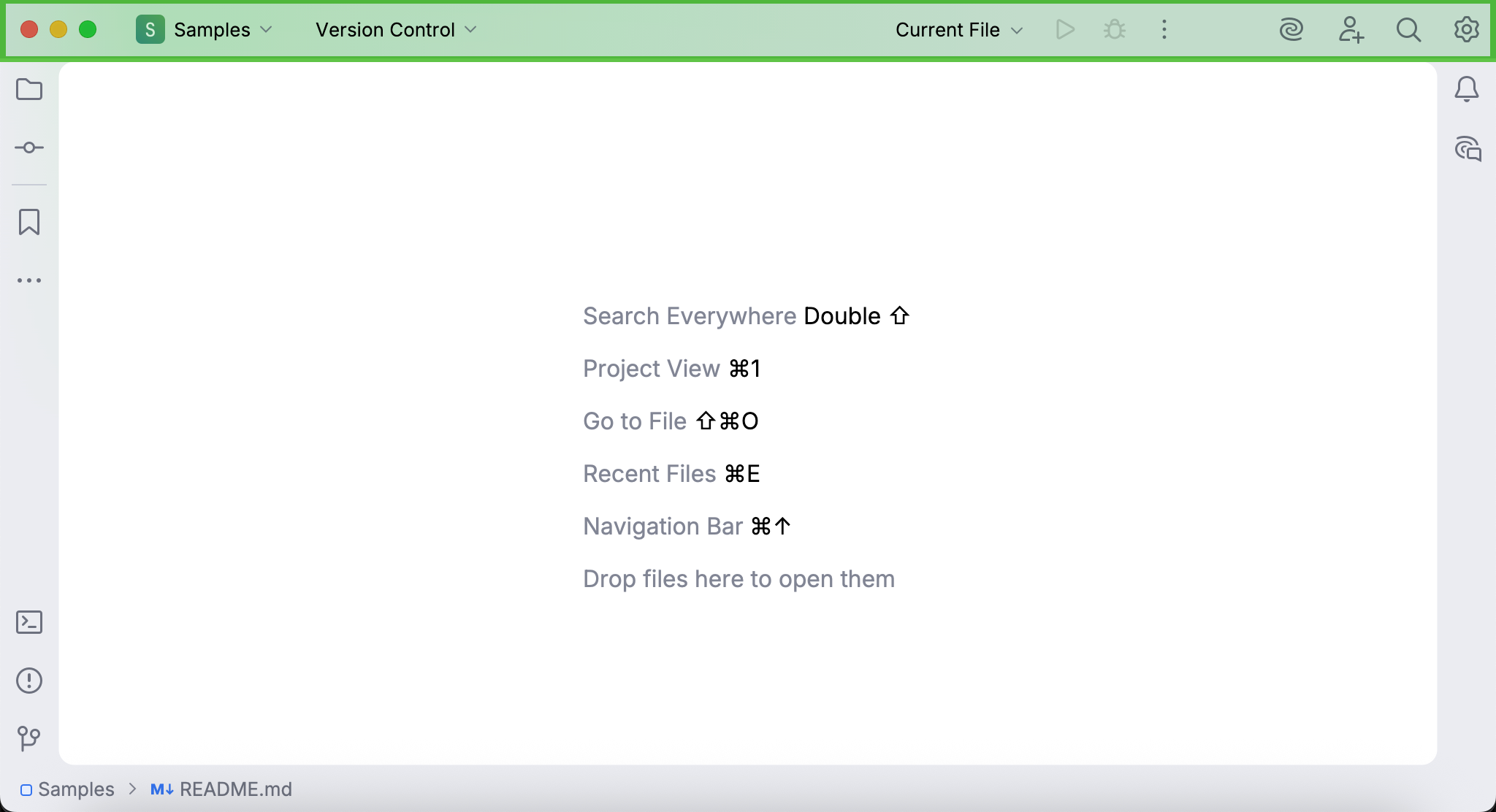 Icons in the main toolbar