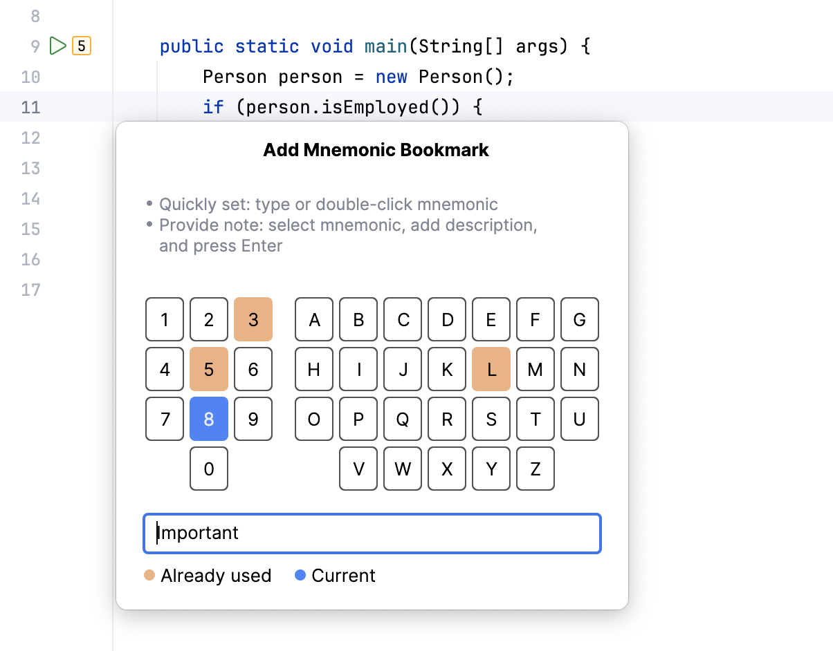 Adding a mnemonic bookmark Adding a mnemonic bookmark