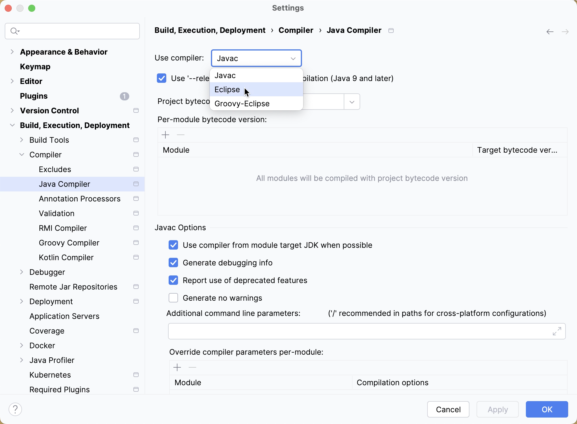 Configuring the Eclipse compiler Configuring the Eclipse compiler