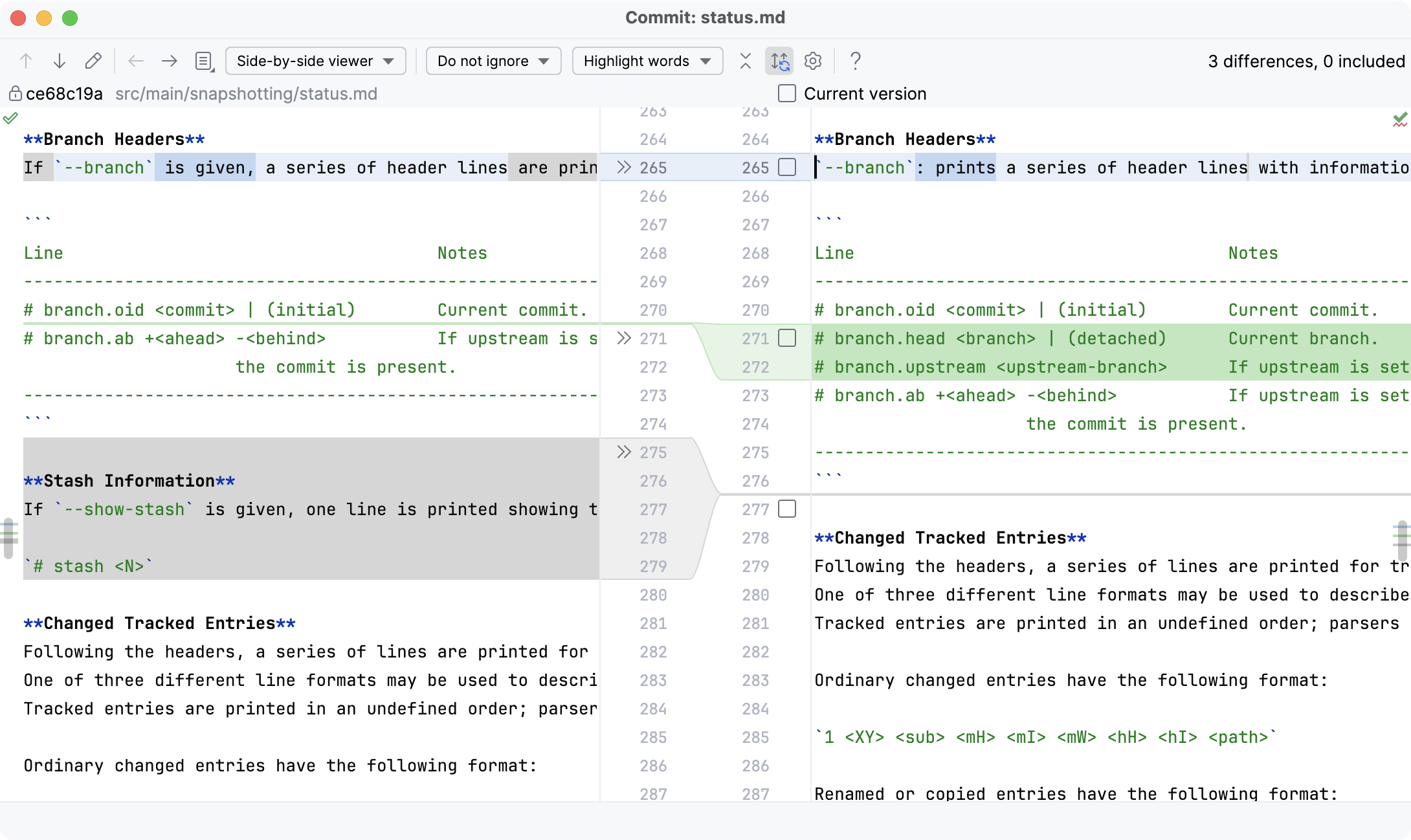 Diff preview in the editor Diff preview in the editor