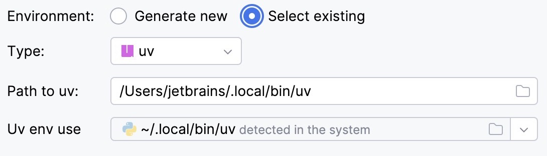Select existing uv environment Select existing uv environment