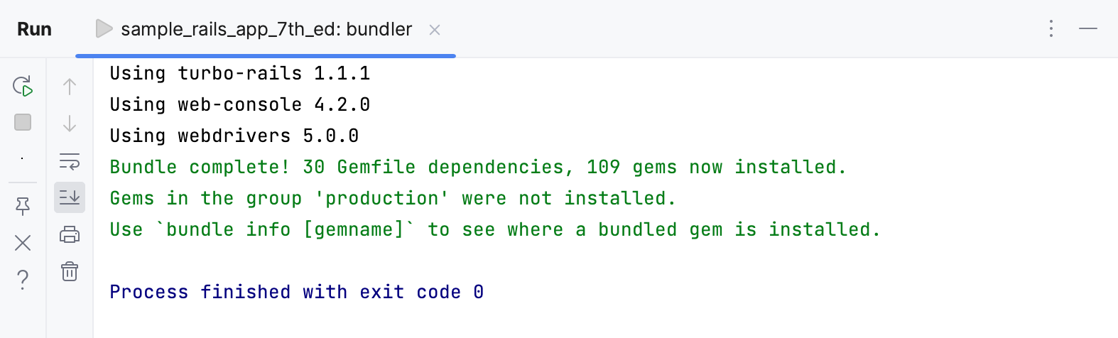 Run Tool window / installing gems Run Tool window / installing gems