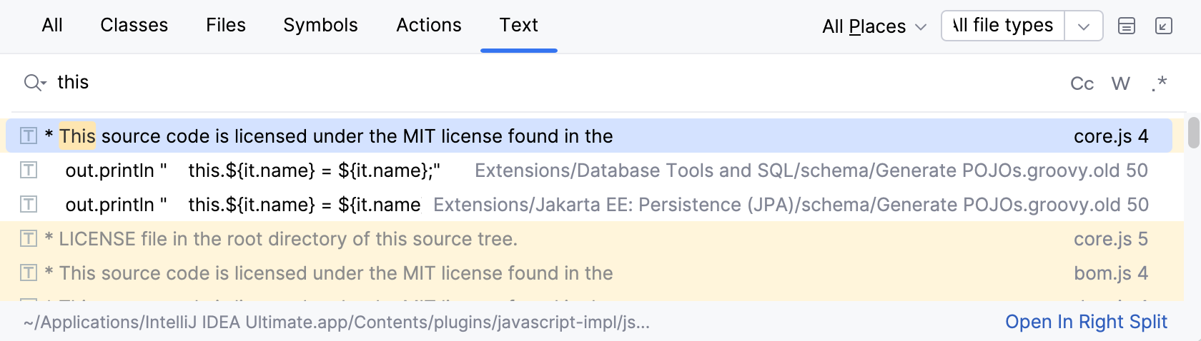 Full text search results in Search Everywhere Full text search results in Search Everywhere