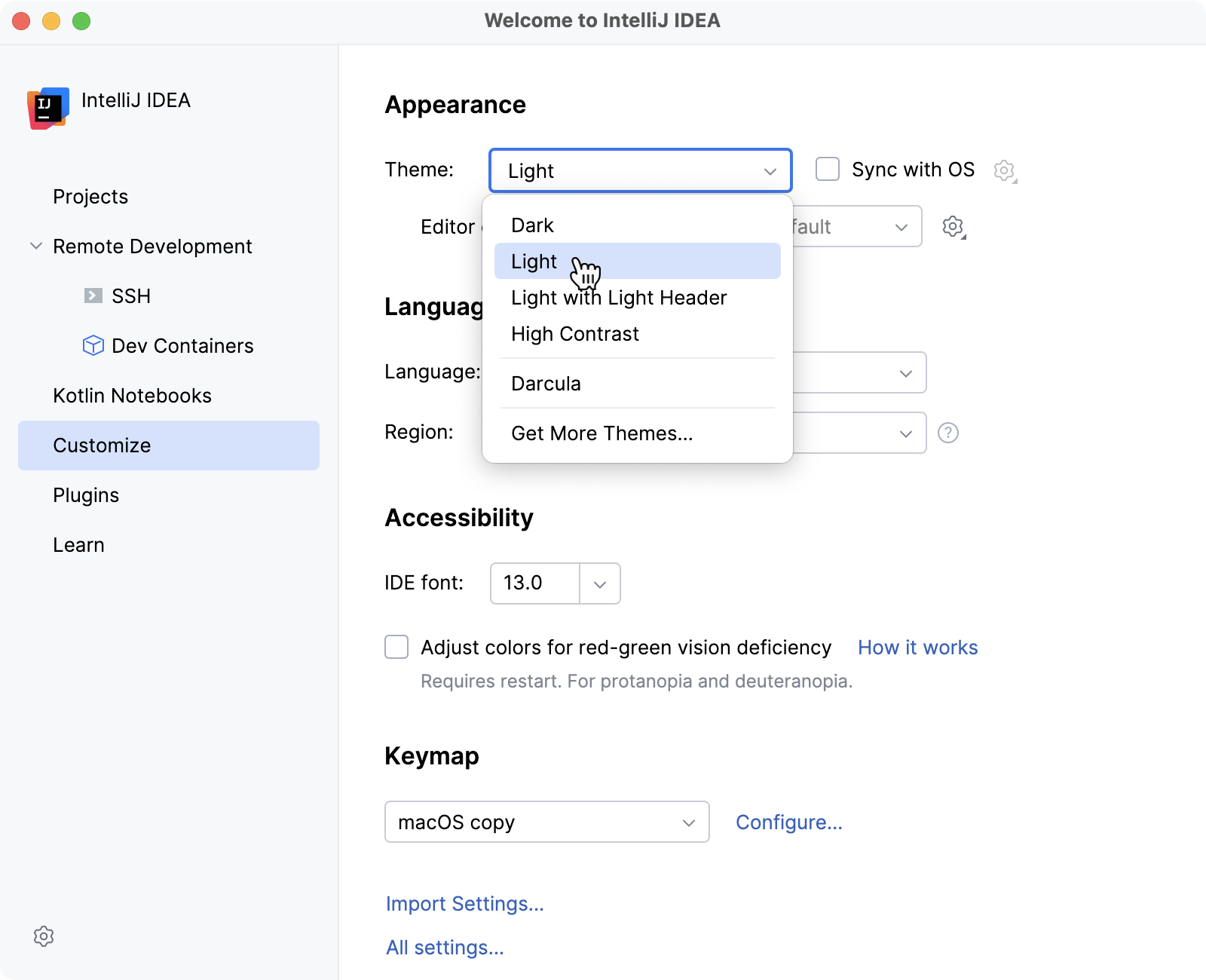 Select the UI theme Select the UI theme