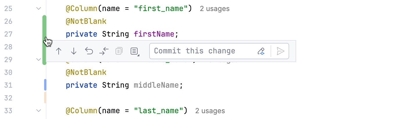 VCS popup for a change marker in the gutter