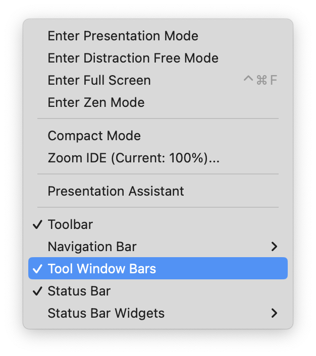 The View | Appearance menu The View | Appearance menu
